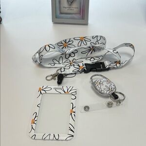 Floral Lanyard and Badge Holder Set - White and Black